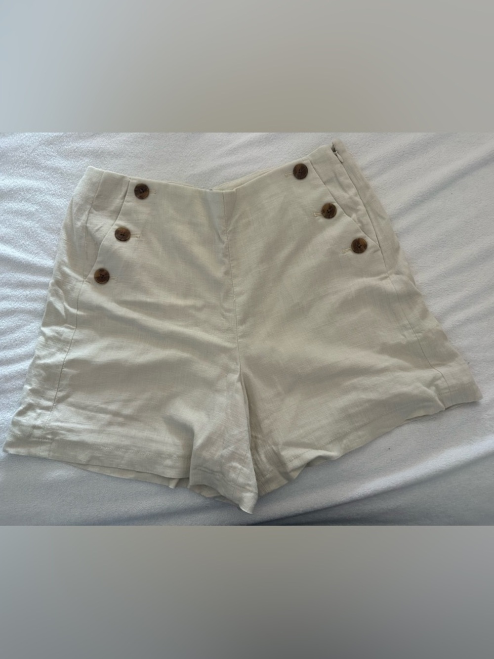 J. Crew Cream Button-Accent High-Rise Bermuda Shorts